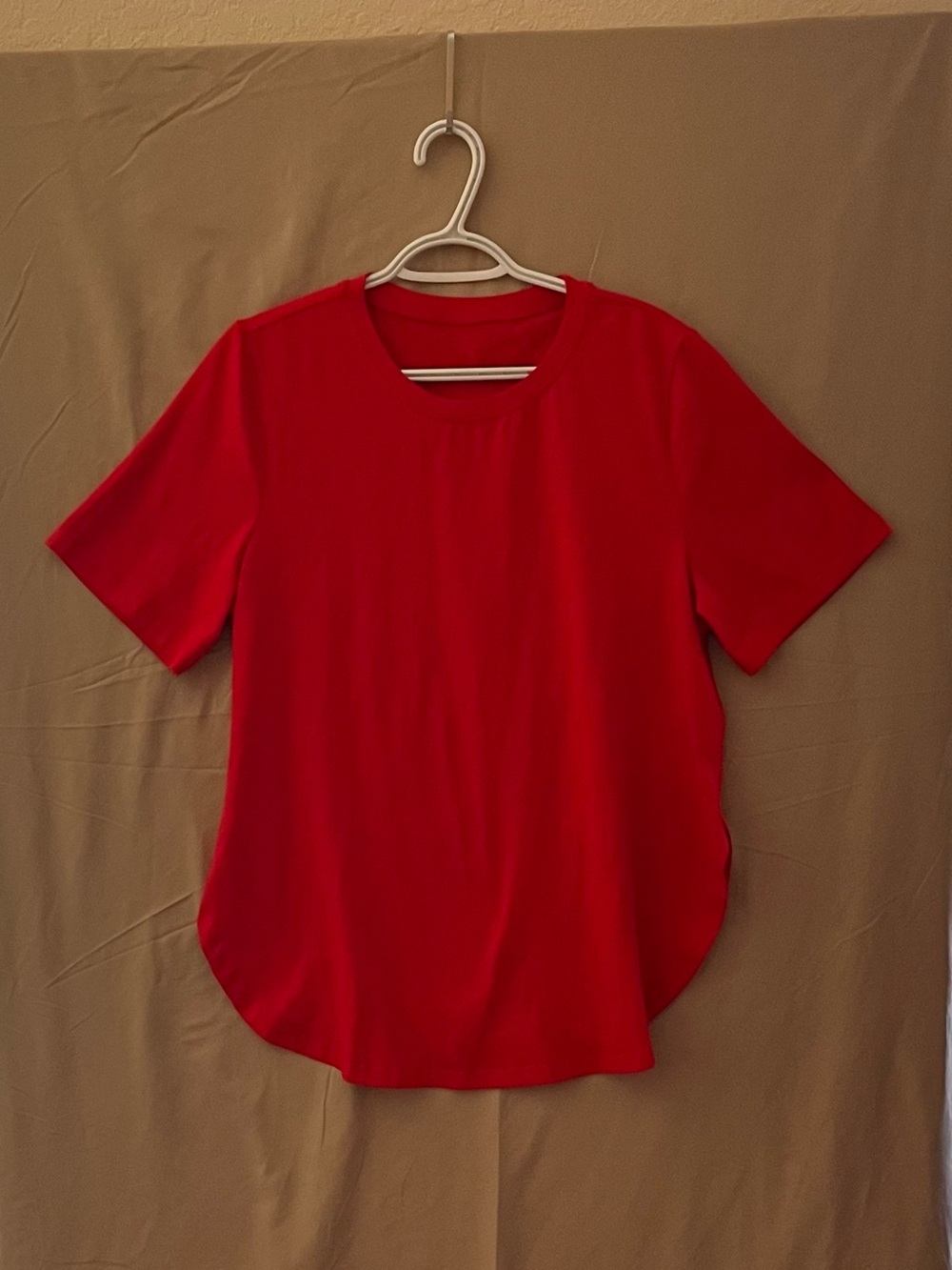 Bright Red Short Sleeve Tee With Side Slits